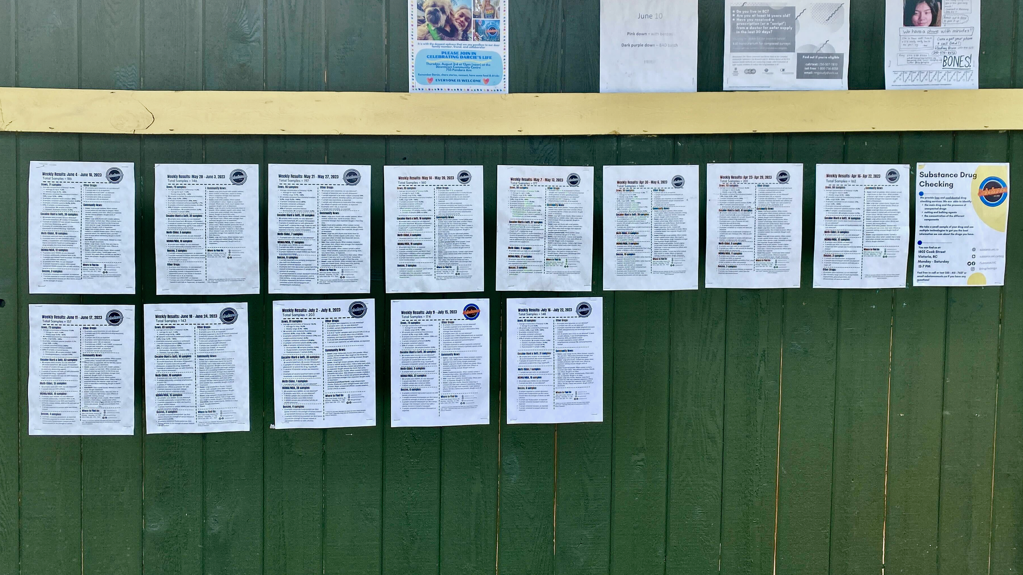 Substance Weekly Reports on display at Le Soleil, one of the housing site stops on Substance's weekly outreach route